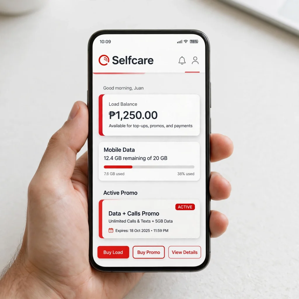 Balance Inquiry TM: How to Check Your TM Load and Data Balance 4 Mobile app dashboard showing TM load balance, remaining data and active promo